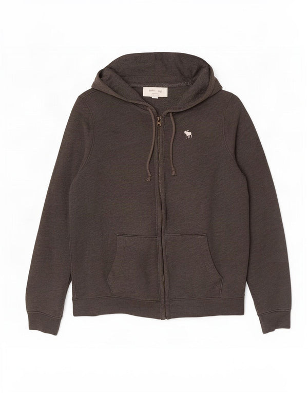 Suéter masculino com capuz e zíper Abercrombie & Fitch XL algodão manchado cinza