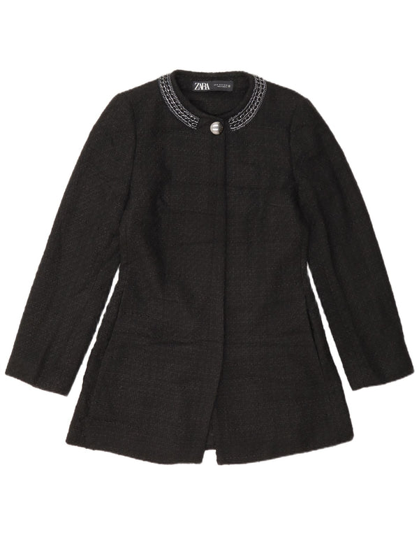 Sobretudo feminino Zara UK 12 poliéster preto médio