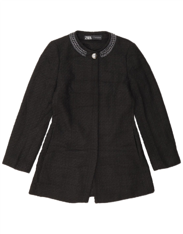 Sobretudo feminino Zara UK 12 poliéster preto médio