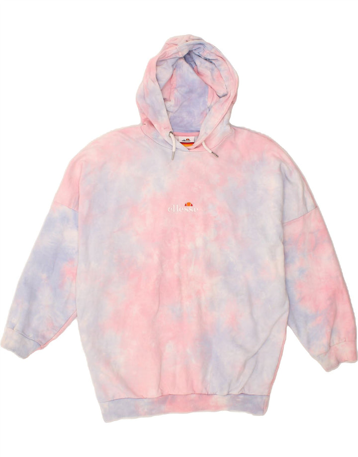 ELLESSE Womens Oversized Hoodie Jumper UK 6 XS Pink Tie Dye Cotton Vintage Ellesse and Second-Hand Ellesse from Messina Hembry 