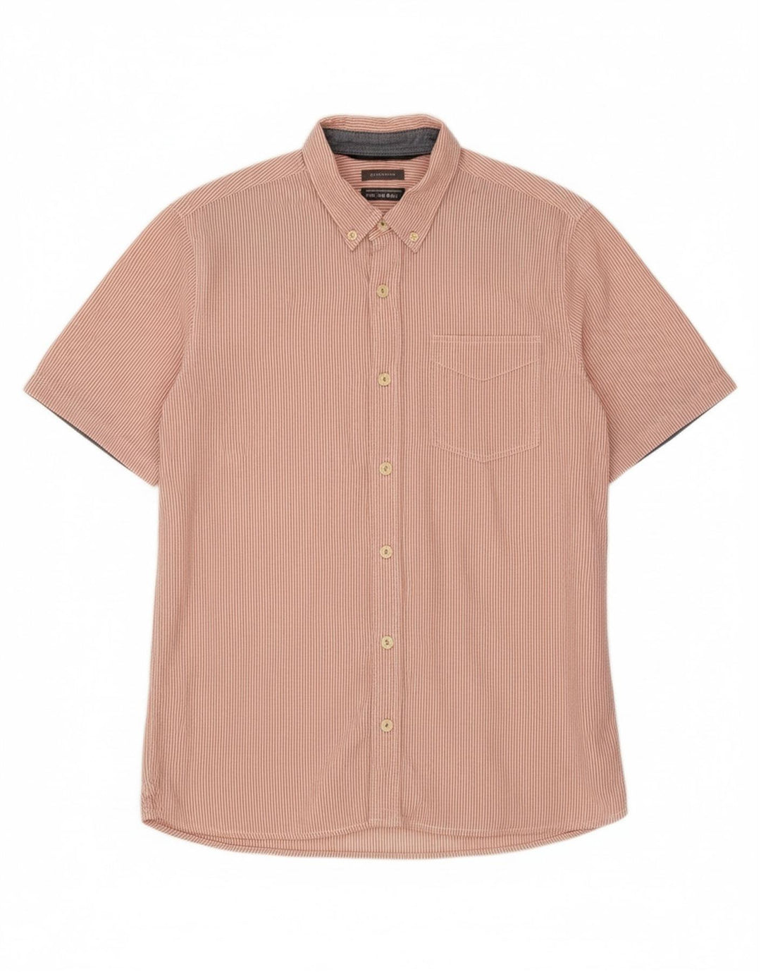 FAT FACE Camisa masculina clássica de manga curta com listras vermelhas médias de algodão