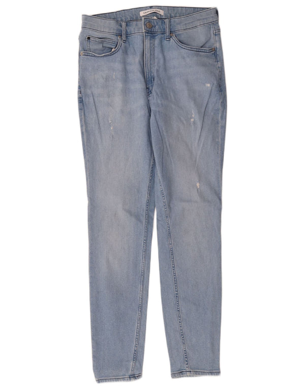 Calça jeans skinny feminina Calvin Klein desgastada W30 L30 azul algodão