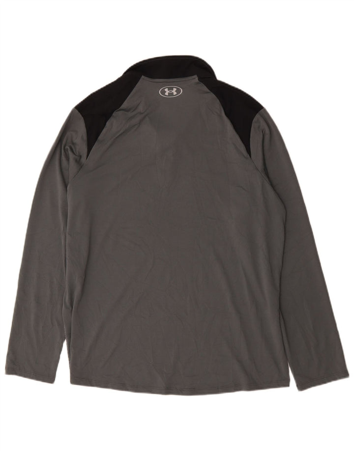 Under Armour Mens Zip Neck Pulôver Treino Top Grande Bloco de cores cinza