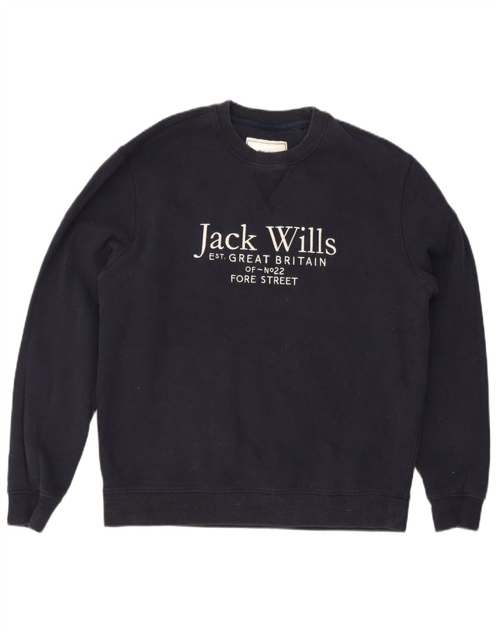 Jack Wills moletom gráfico masculino jumper grande algodão azul marinho