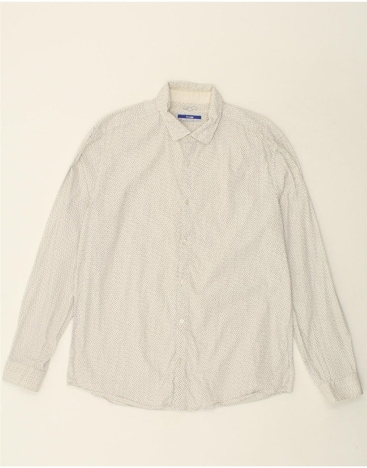 JULES Mens Fitted Shirt XL White Spotted Cotton Vintage Jules and Second-Hand Jules from Messina Hembry 