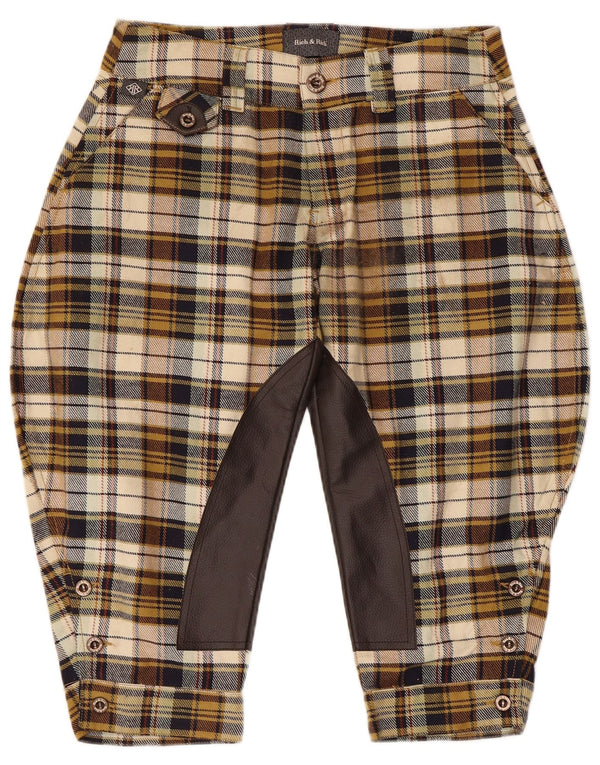 Calça capri feminina vintage IT 42 médio W32 L19 xadrez bege