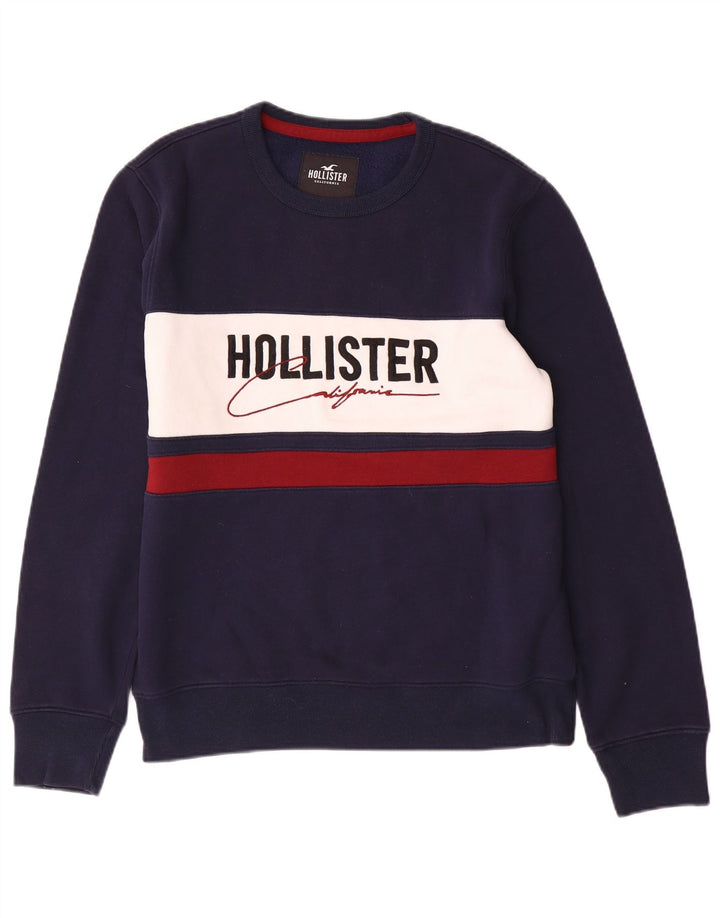 Hollister moletom masculino gráfico jumper médio azul marinho colorblock