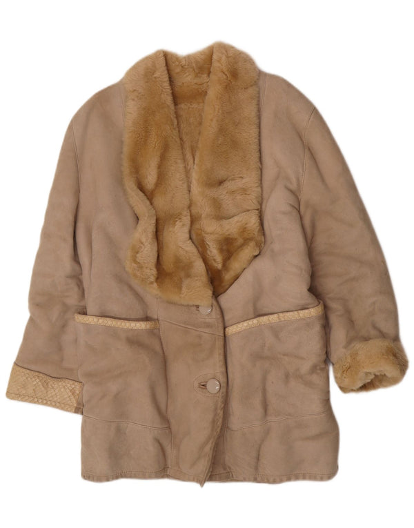 Vintage Womens Shearling Coat UK 14 Medium Beige Shearling