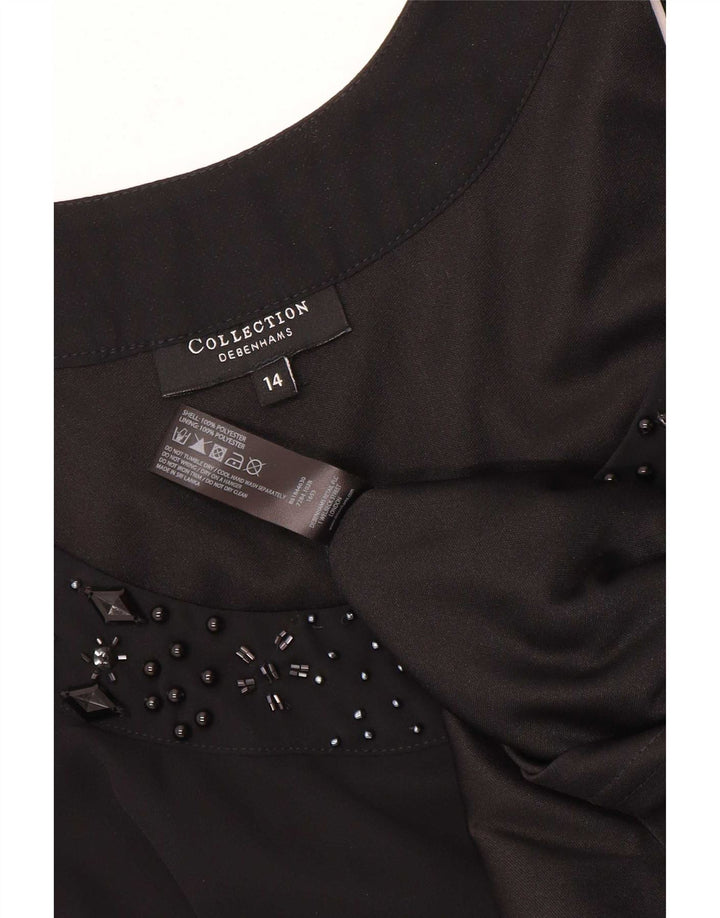 Vestido feminino Debenhams sem mangas evasê UK 14 poliéster preto médio
