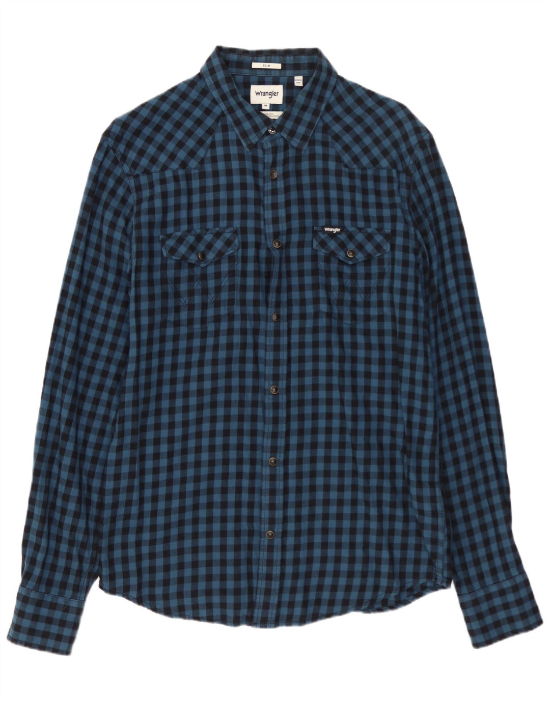 Camisa masculina de flanela fina WRANGLER de algodão guingão azul médio