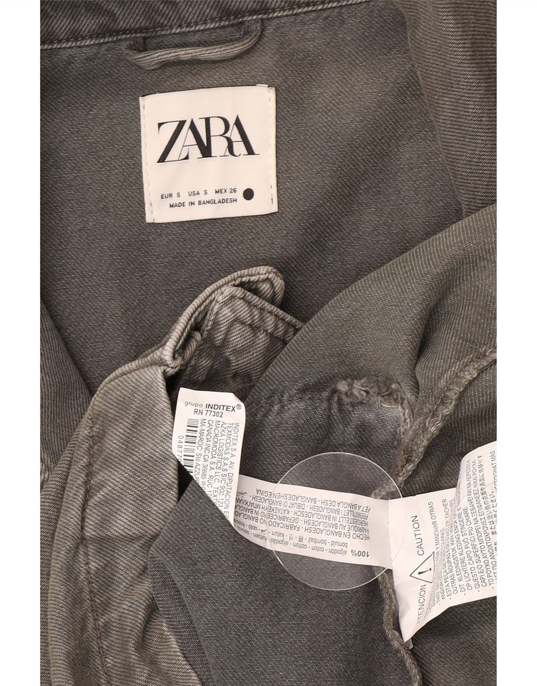 Casaco jeans oversized feminino Zara Reino Unido 10 pequeno algodão cinza