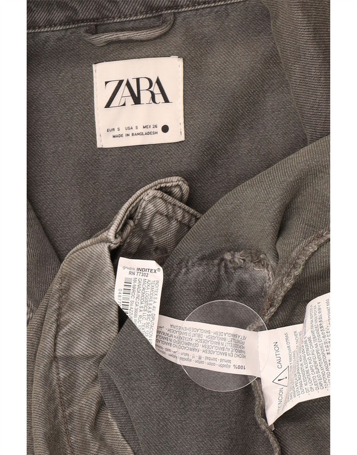 Casaco jeans oversized feminino Zara Reino Unido 10 pequeno algodão cinza