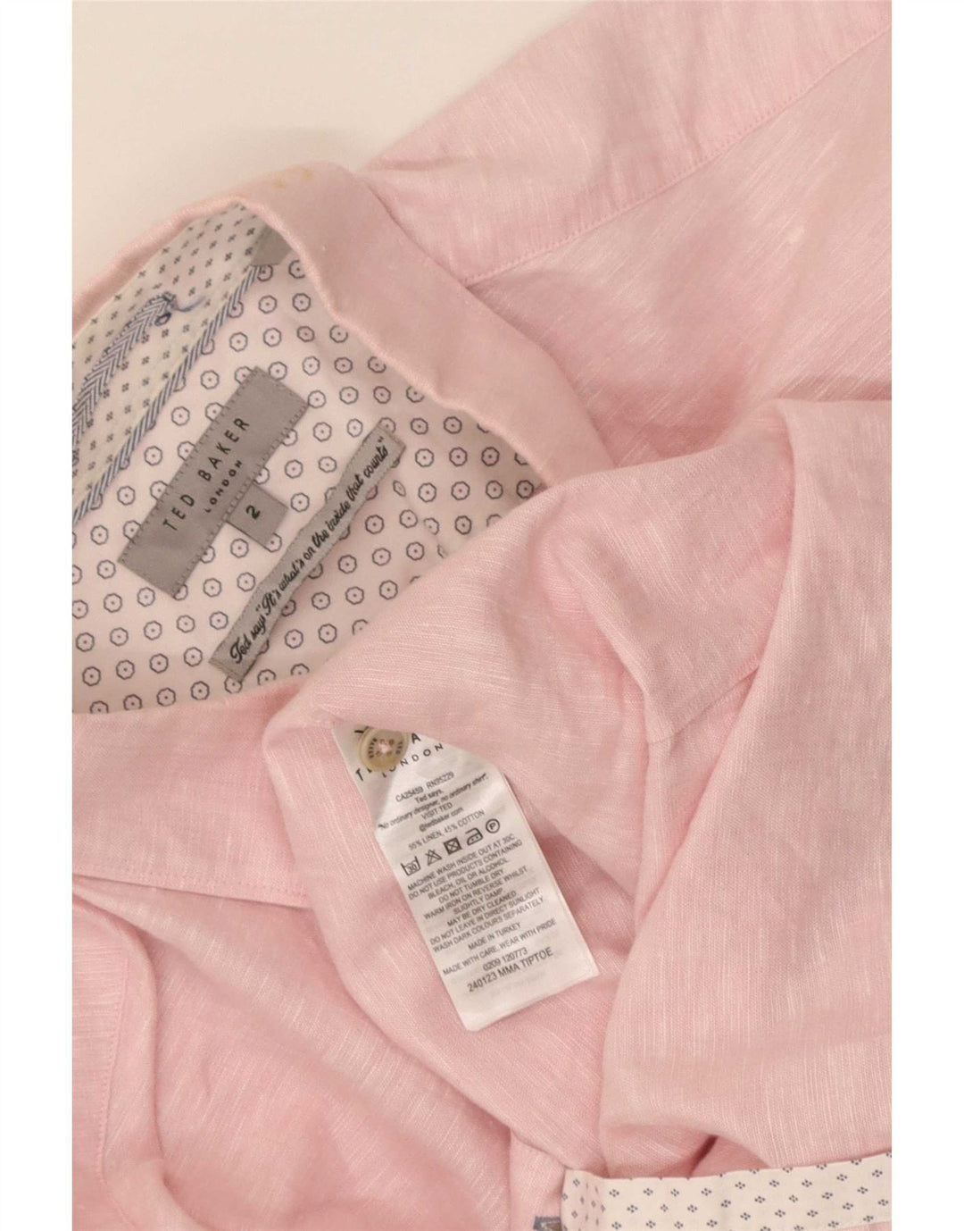 Camisa masculina Ted Baker tamanho 2 linho rosa pequeno