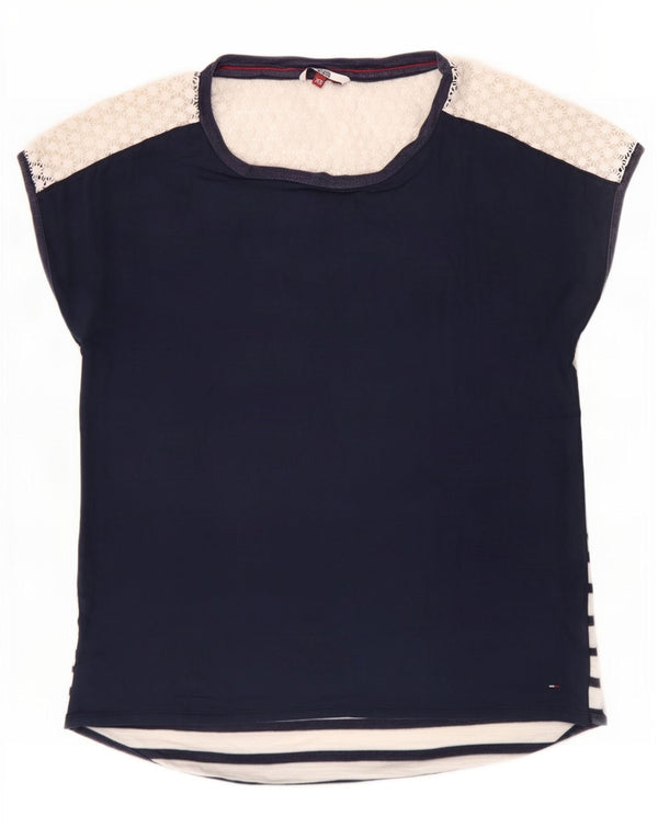 Blusa feminina Tommy Hilfiger UK 6 XS Azul marinho Colourblock Viscose