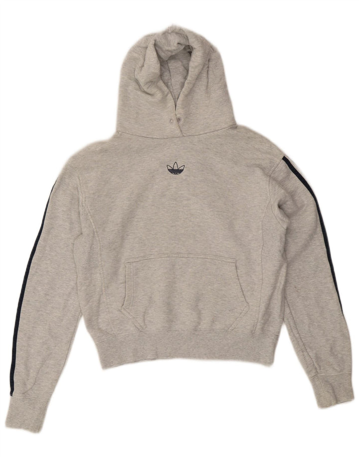 Adidas Womens Crop Hoodie Jumper UK 14 Médio Cinza Algodão