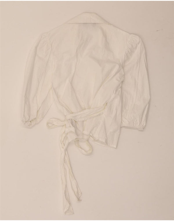 Blusa feminina Topshop manga 3/4 envoltória UK 6 XS algodão branco