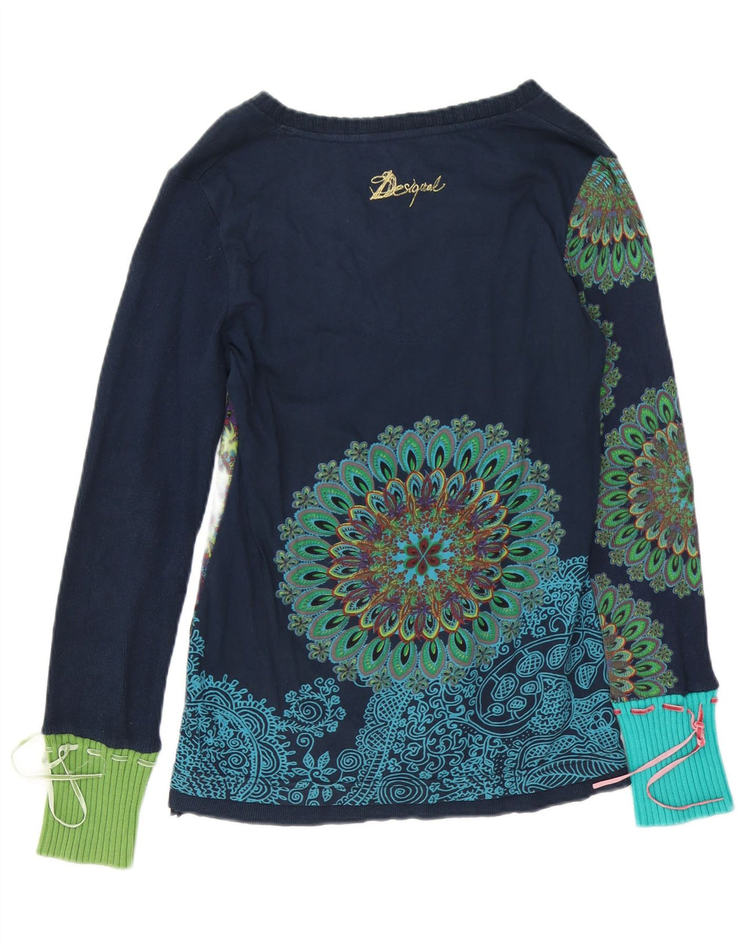 DESIGUAL Top gráfico feminino manga comprida Reino Unido 14 grande azul marinho floral