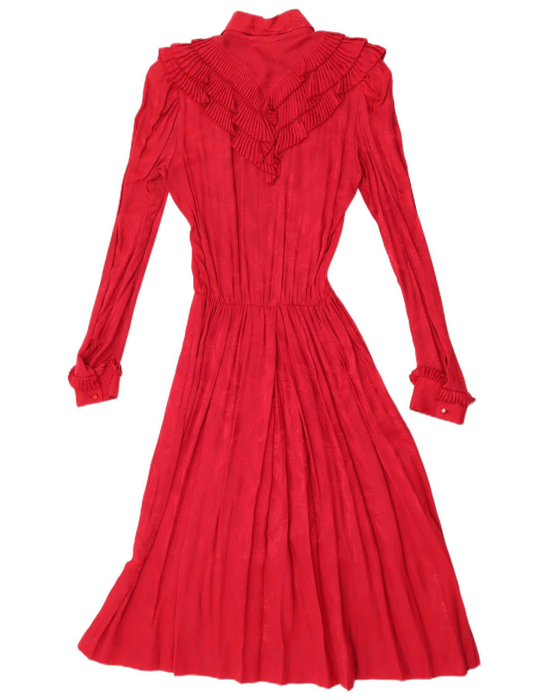 Vestido maxi feminino vintage de manga comprida com babados na frente Reino Unido 12 vermelho médio