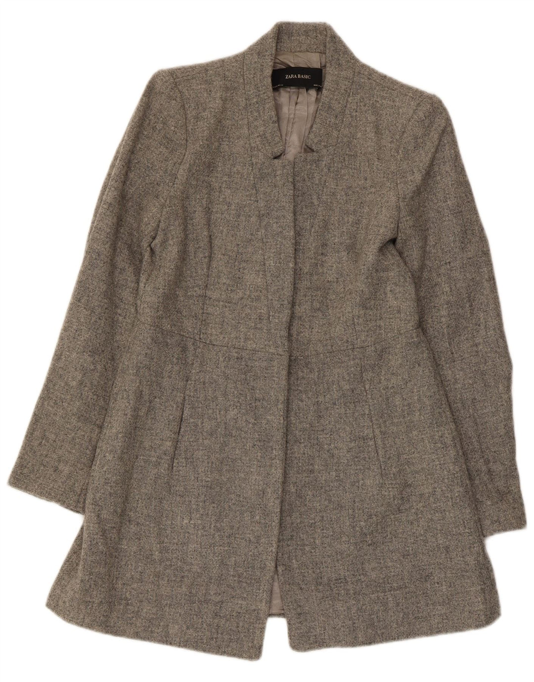 Jaqueta Zara Longline Blazer Feminina Reino Unido 12 Lã Cinza Médio