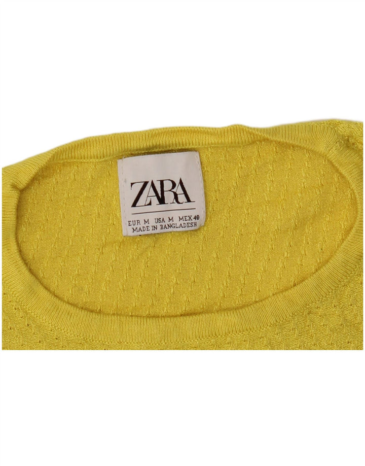 Suéter feminino Zara com gola redonda, Reino Unido 12 Médio Amarelo