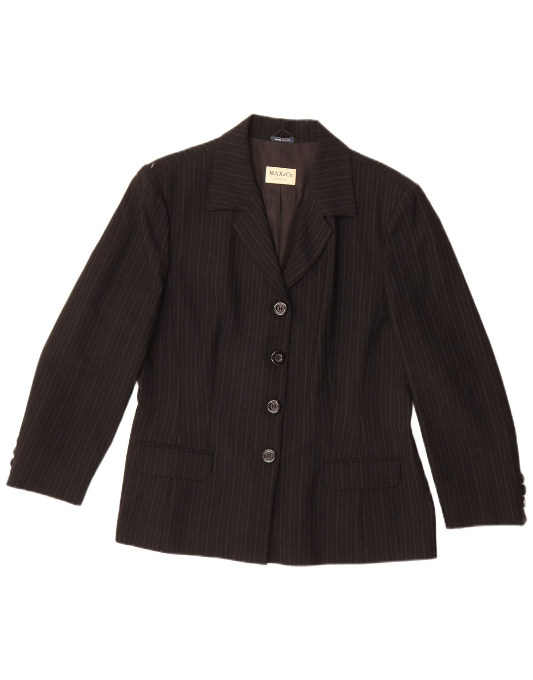 Jaqueta blazer feminina de 4 botões Max & Co. Reino Unido 16 grande lã listrada preta