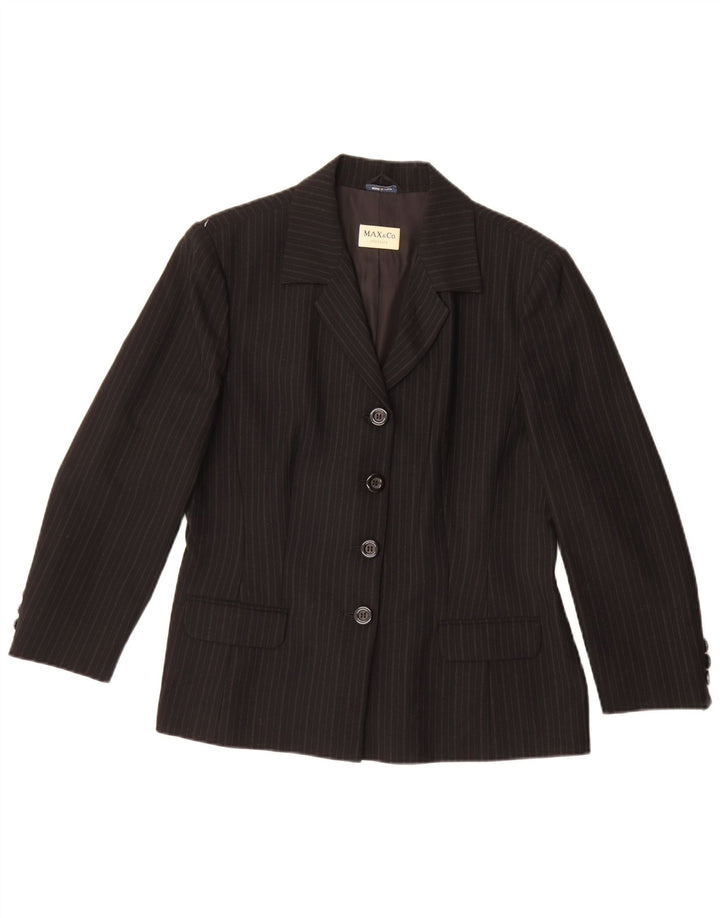 Jaqueta blazer feminina de 4 botões Max & Co. Reino Unido 16 grande lã listrada preta
