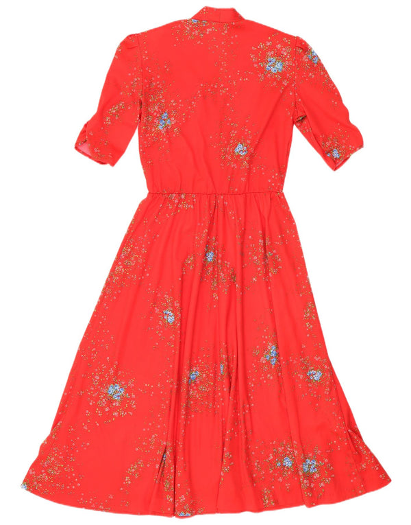 Vestido vintage feminino linha A UK 12 médio vermelho floral
