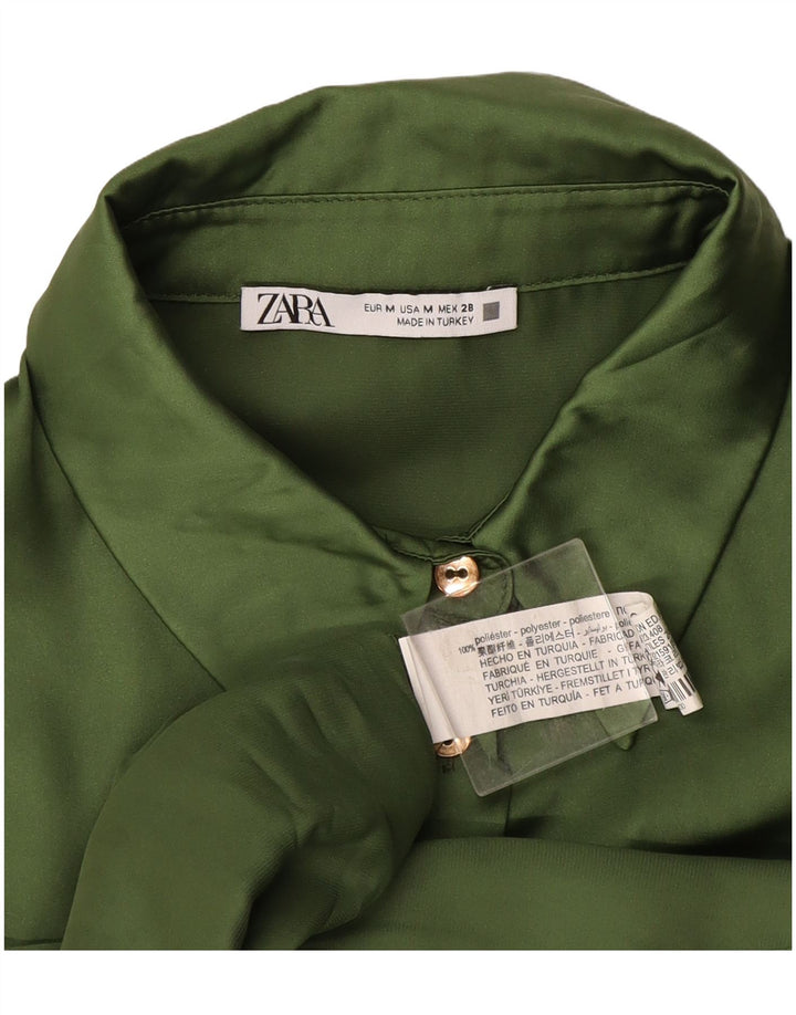 Vestido camisa feminino Zara UK 14 poliéster verde médio