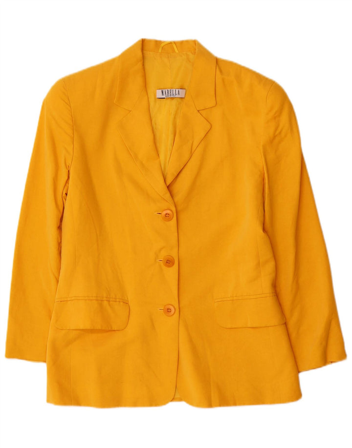 Jaqueta blazer feminina Marella de 3 botões Reino Unido 10 pequena viscose amarela