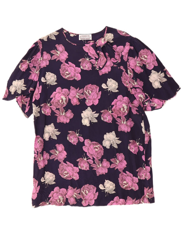 ELENA MIRO Blusa feminina com palangre e gravata borboleta Top Reino Unido 20 2XL azul marinho floral