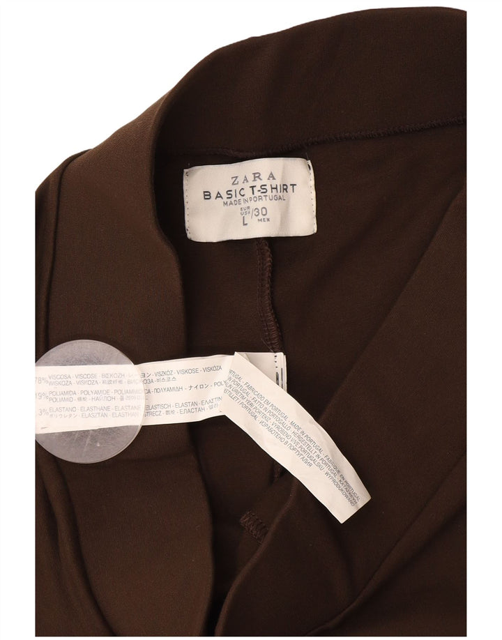 Zara Leggings Mulher UK 14 Grande Viscose Marrom