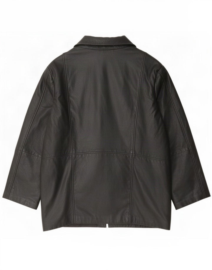 Jaqueta blazer feminina vintage de couro com 2 botões Reino Unido 16 grande preta