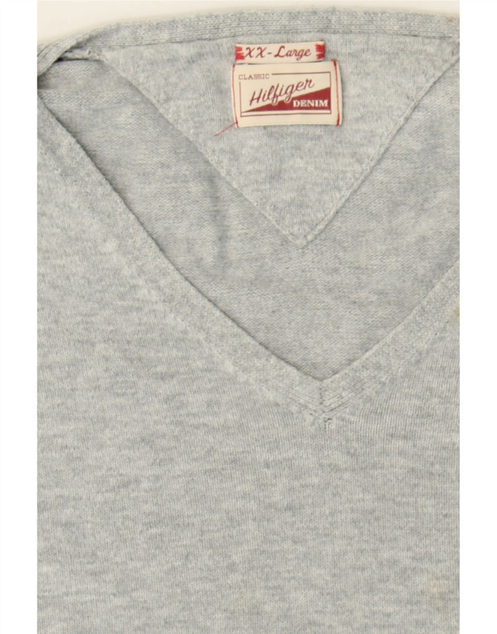 TOMMY HILFIGER Womens V-Neck Jumper Sweater UK 20 2XL Grey Cotton Vintage Tommy Hilfiger and Second-Hand Tommy Hilfiger from Messina Hembry 