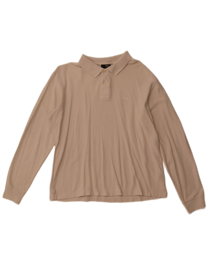 Camisa polo masculina FILA de manga comprida bege médio