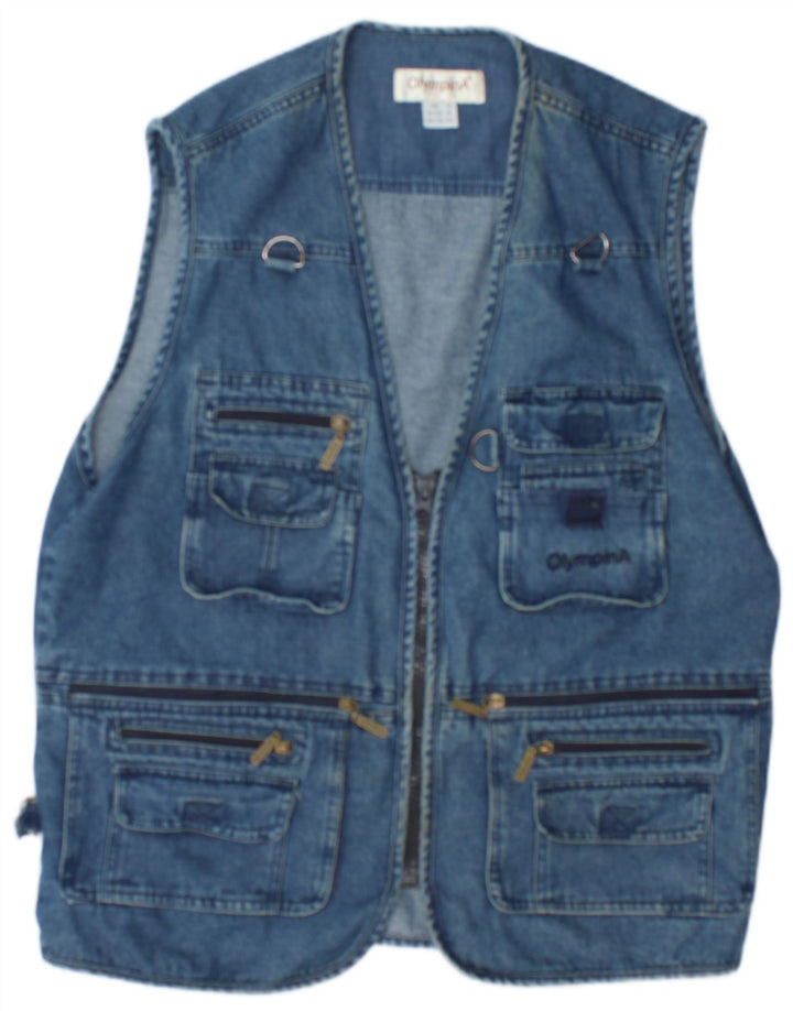 Olympia Mens Denim Utility Gilet UK 38 Algodão Azul Médio