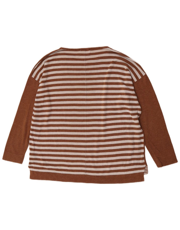 Suéter feminino com gola canoa White Stuff UK 20 2XL algodão listrado marrom