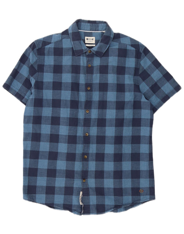 Camisa masculina Mustang de manga curta slim fit médio azul guingão