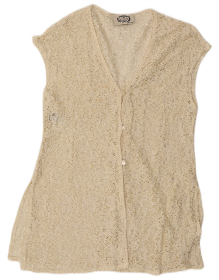 Blusa feminina sem mangas LA SIRENETTA Reino Unido 14 médio off white viscose