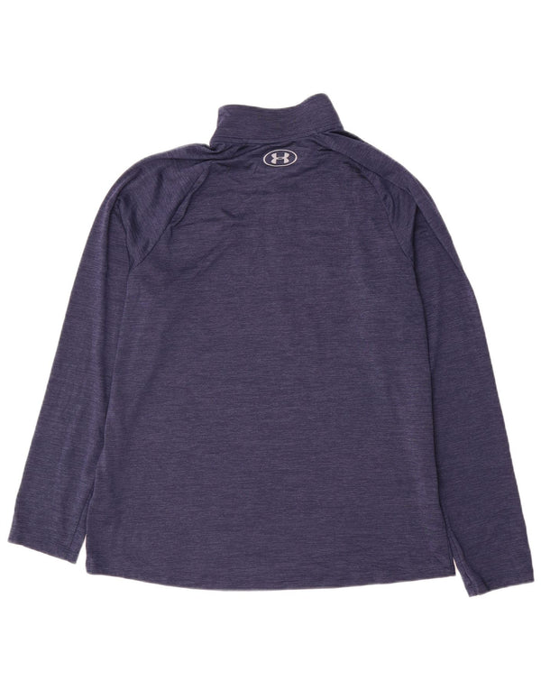 Under Armour Mens Zip Neck Pulôver Treino Top Grande Risca Azul Marinho