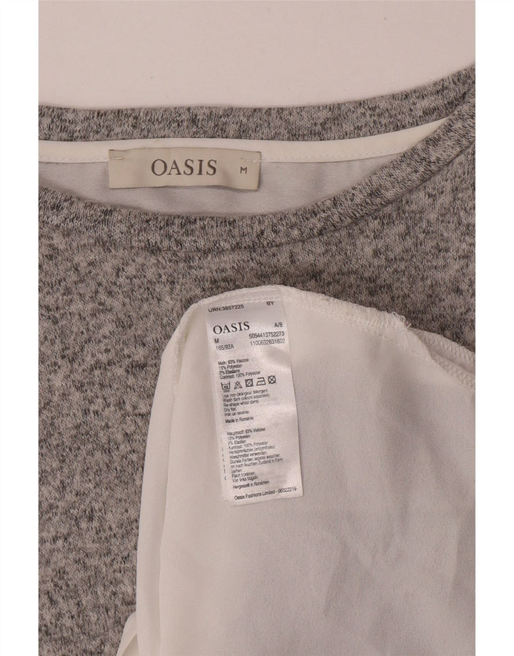Top feminino Oasis de manga comprida UK 14 cinza médio colorblock viscose