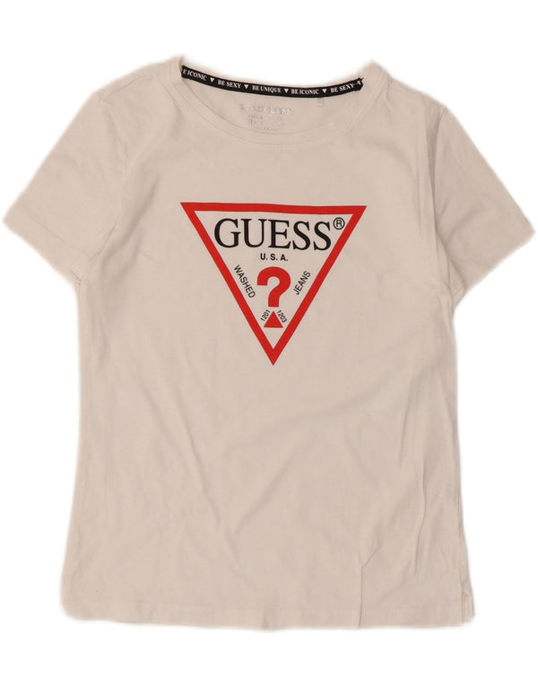 Camiseta feminina Guess com estampa gráfica UK 6 XS algodão branco