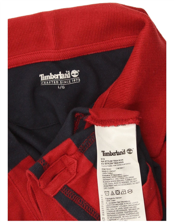 Camisa polo masculina Timberland grande algodão listrado vermelho