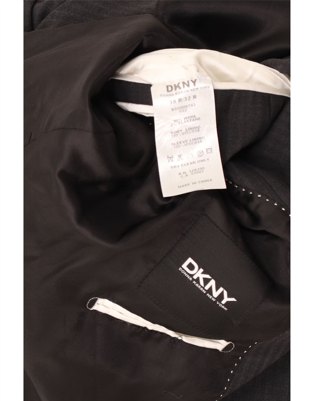 Jaqueta blazer masculina Dkny com 2 botões Reino Unido 38 lã listrada cinza médio