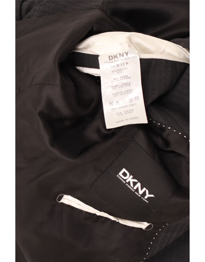 Jaqueta blazer masculina Dkny com 2 botões Reino Unido 38 lã listrada cinza médio