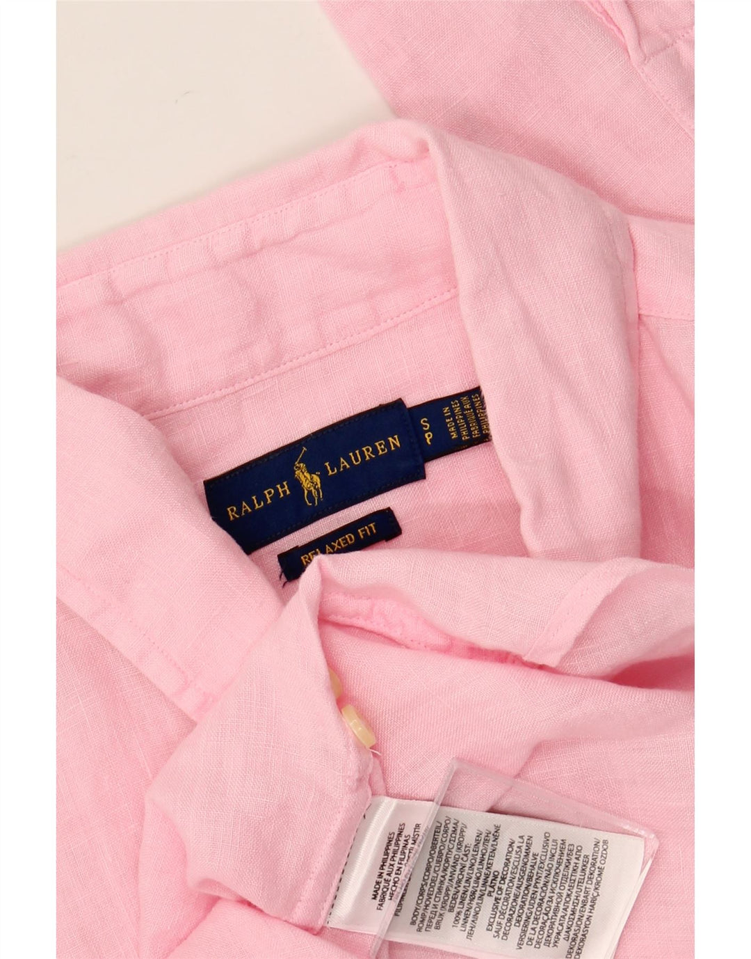 Camisa masculina de ajuste relaxado RALPH LAUREN pequena de linho rosa