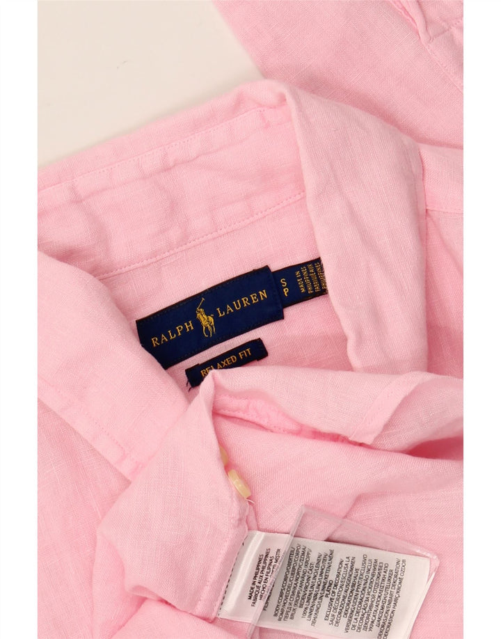 Camisa masculina de ajuste relaxado RALPH LAUREN pequena de linho rosa