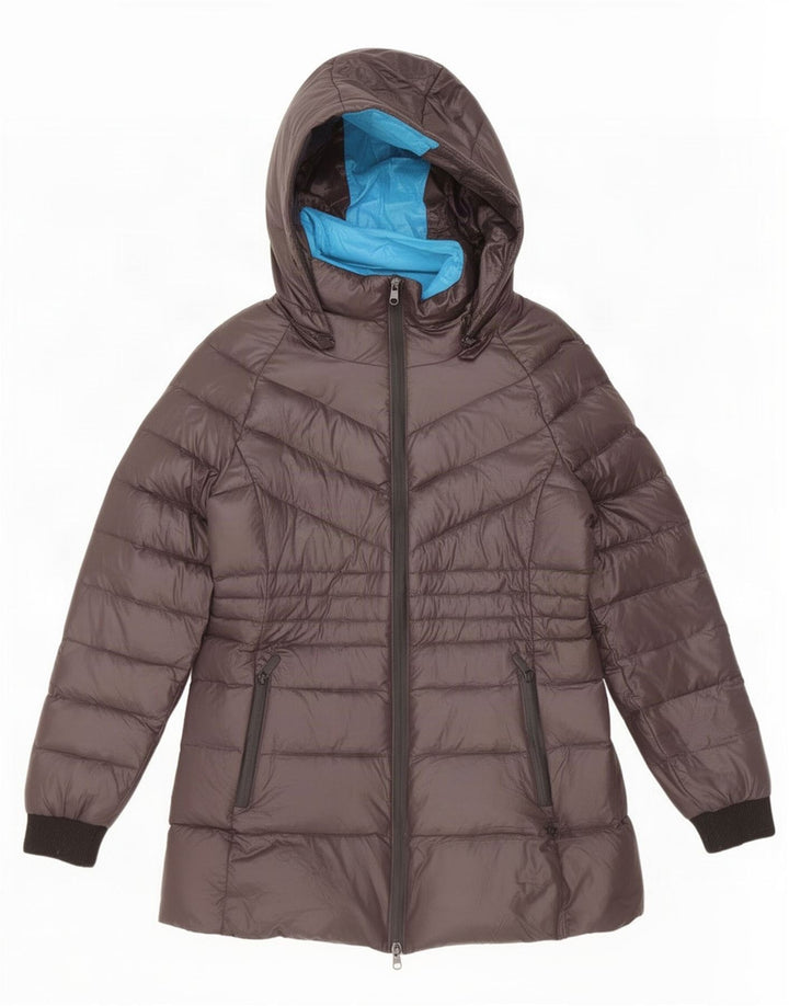 Jaqueta feminina acolchoada com capuz Byblos UK 8 pequena cinza nylon