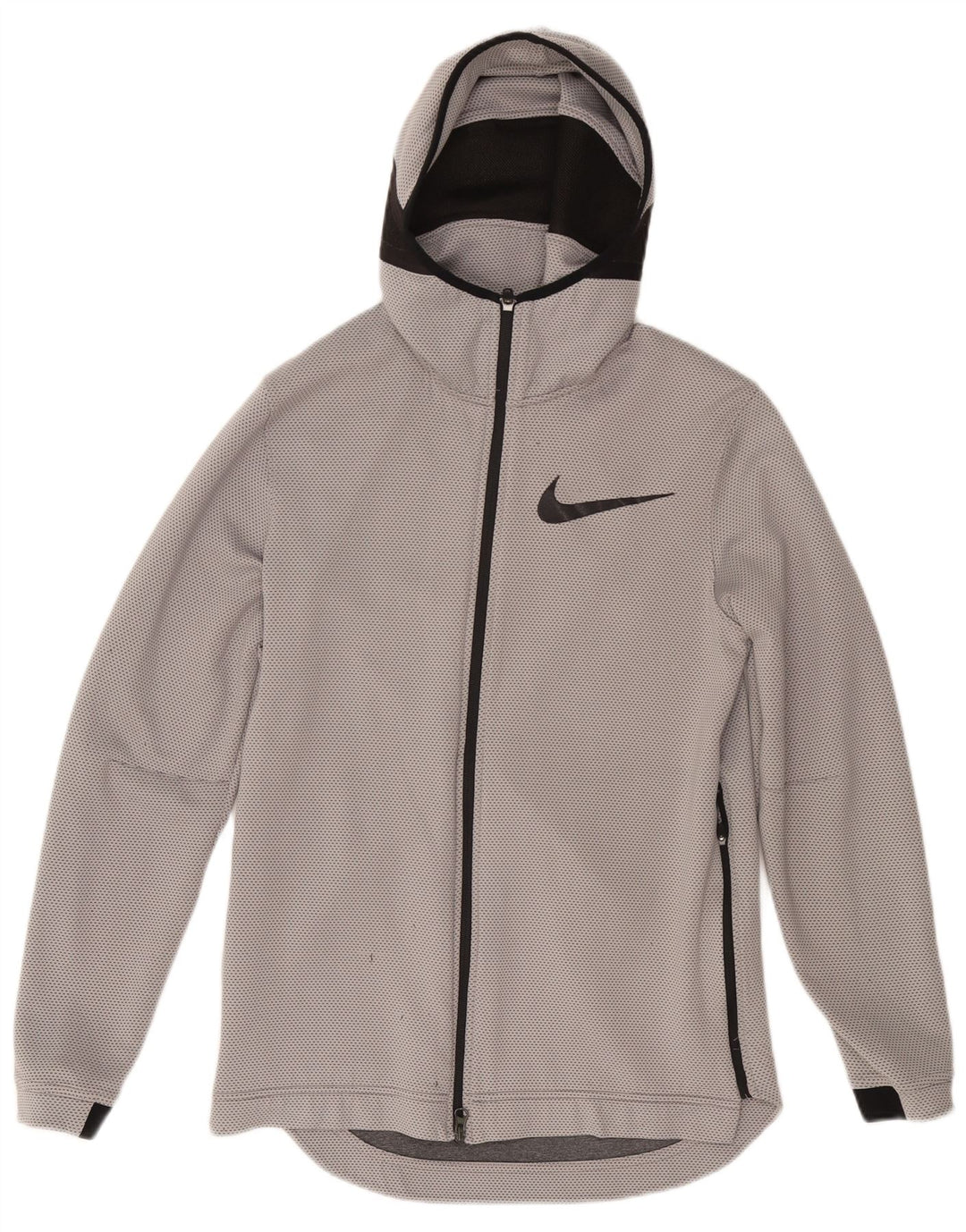 Suéter masculino Nike Basketball com capuz e zíper pequeno cinza poliéster