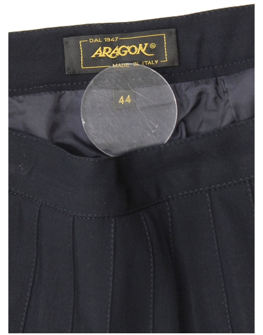 Saia plissada feminina VINTAGE IT 44 médio W28 lã virgem azul marinho