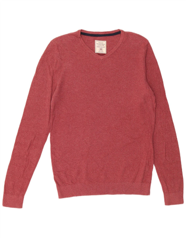 Suéter masculino com decote em V Fat Face pequeno algodão vermelho
